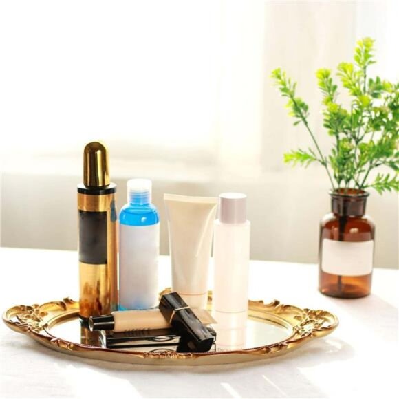 Zosenley Polyresin Ellipse Antique Decorative Mirror Tray, Makeup Organizer, - Picture 3 of 6